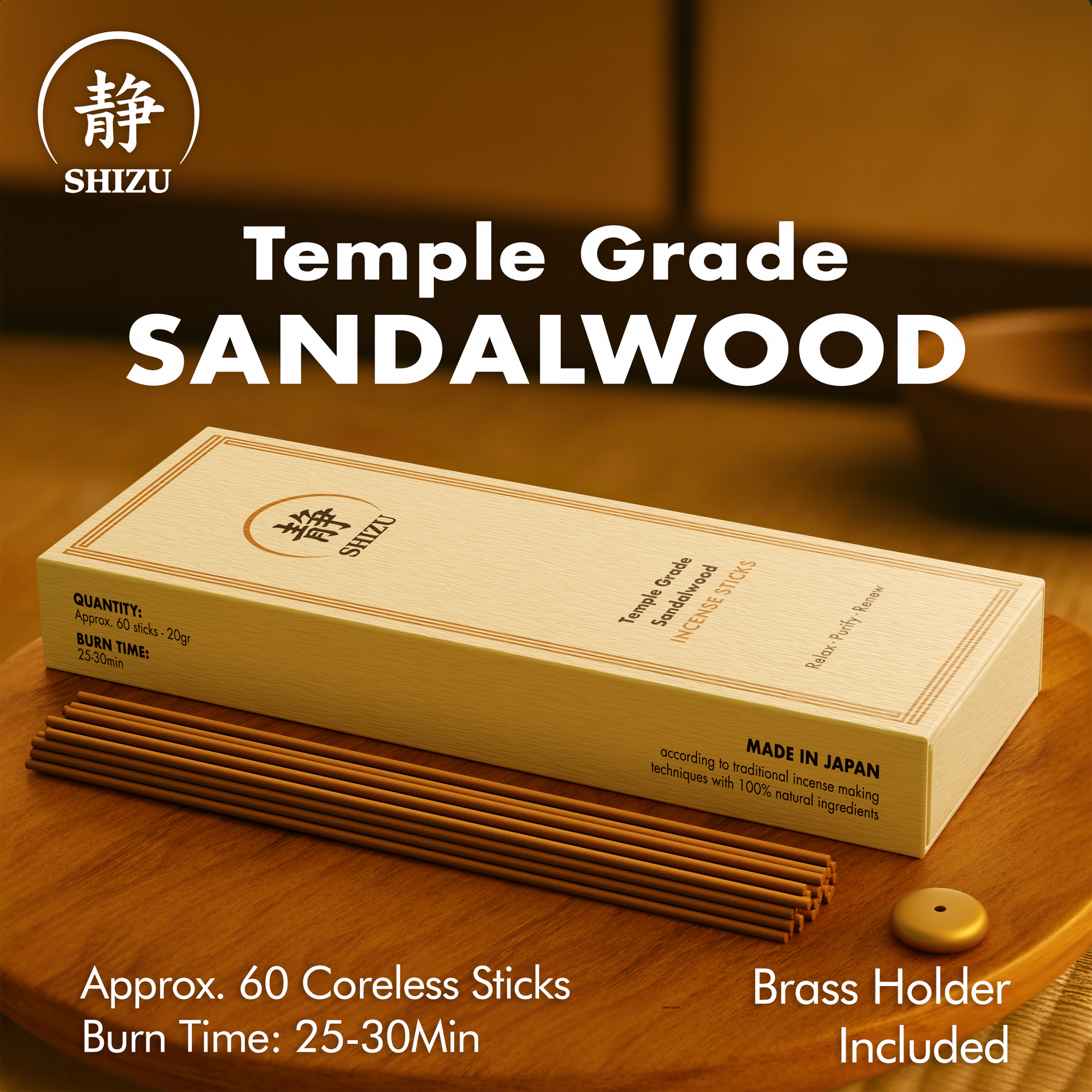 Temple Grade Sandalwood Incense Sticks - Japanese Incense Gift Set - Image 4